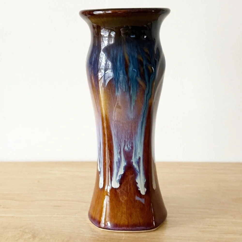 Bill Campbell Studio Pottery 7.5” Inch Vase Signed Drip Glaze Artisan Wabi Sabi - Picture 4 of 15